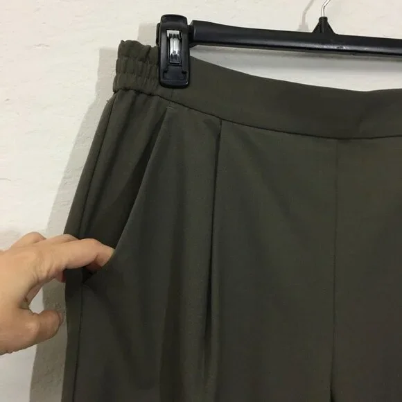 All Saints Size 6 Green Pleated Front Tapered Leg Pull On Stretch Trouser Pants - Picture 3 of 12